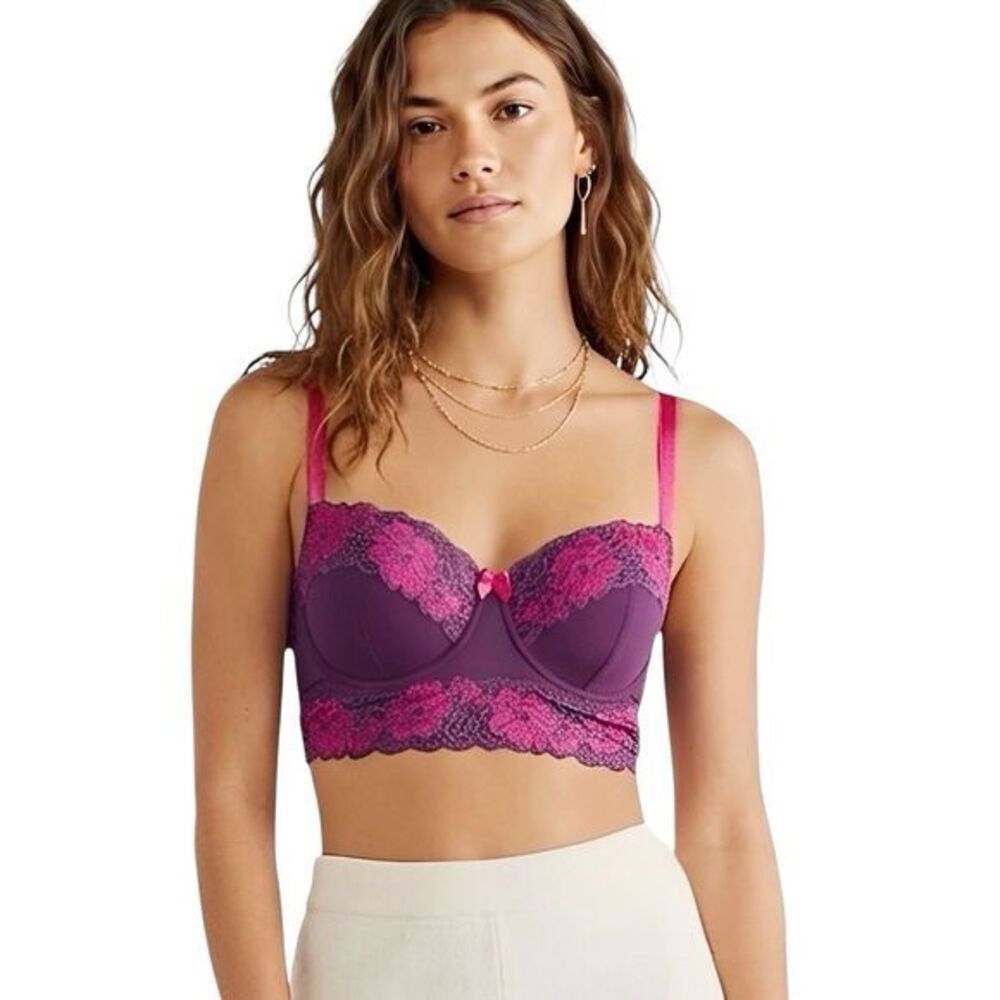 Adore me Womens Push up Underwire Bra size 34DD Pink Purple Lace Sexy NWT